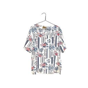 24k by Mark Vintage short-sleeved blouse with blue and pink flower pattern 1x